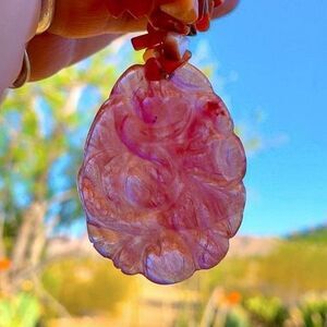 Vintage Genuine Carved Watermelon Coral Necklace Lonnie Lovness New Old Stock